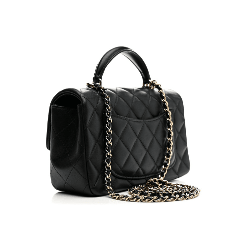CHANEL Lambskin Quilted Mini Top Handle Rectangular Flap (Black)