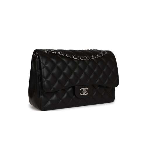 CHANEL Classic Double Flap Black Lambskin Silver Hardware