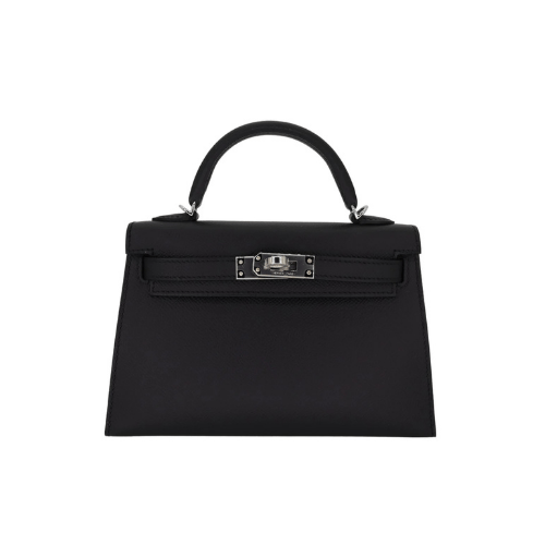 HERMES Black Epsom Mini Kelly Silver Hardware