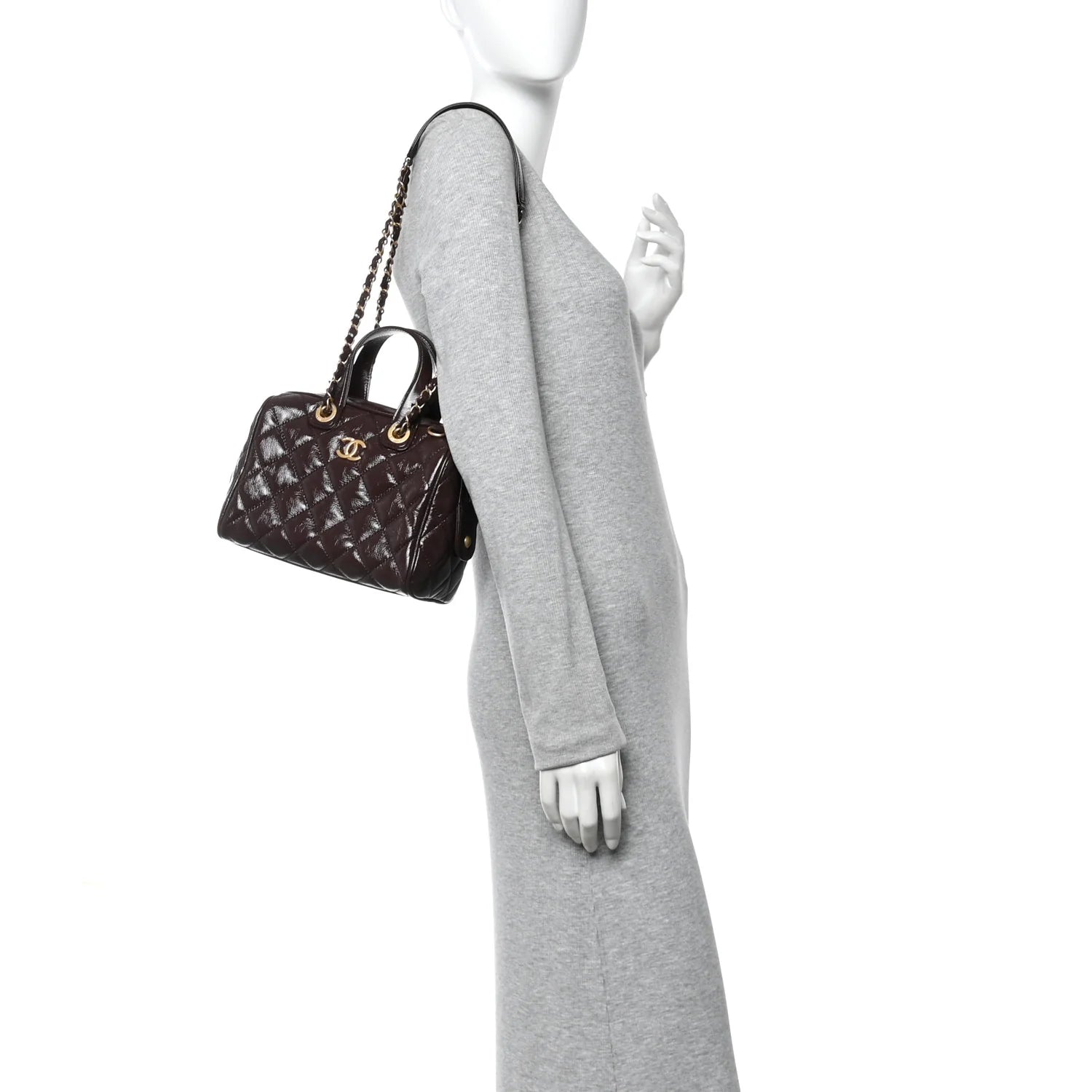CHANEL Caviar Quilted Bowling Bag Dark Brown