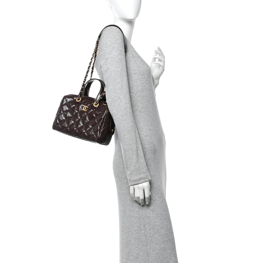 CHANEL Caviar Quilted Bowling Bag Dark Brown