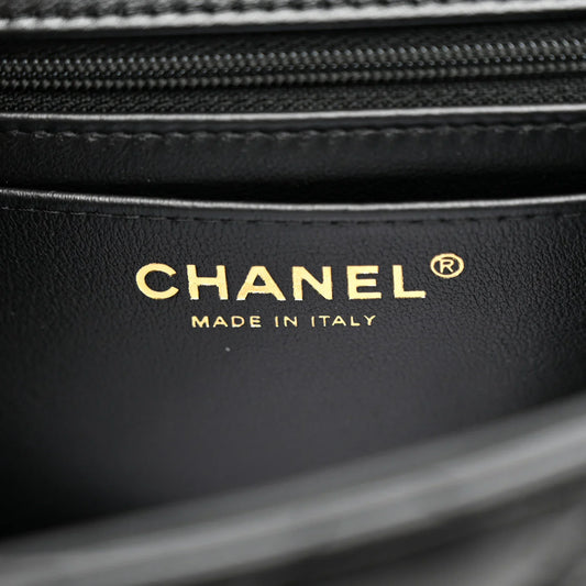 CHANEL Lambskin Quilted Mini Top Handle Rectangular Flap (Black)