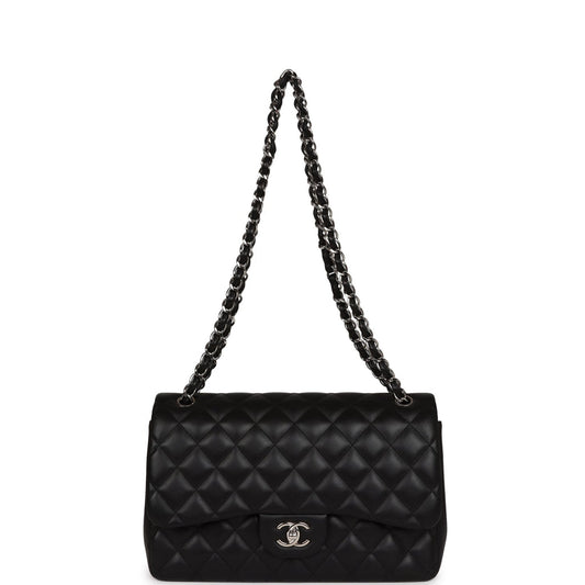 CHANEL Classic Double Flap Black Lambskin Silver Hardware