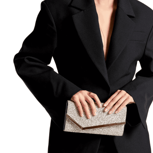JIMMY CHOO Emmie clutch bag in coarse glitter (Gold)