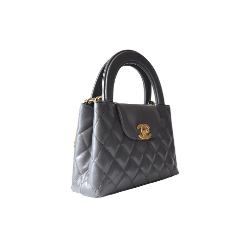 CHANEL Shiny Aged Calfskin Quilted Kelly Bag (Grey)