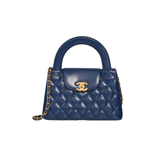 CHANEL Shiny Aged Calfskin Quilted Kelly Bag (Blue)