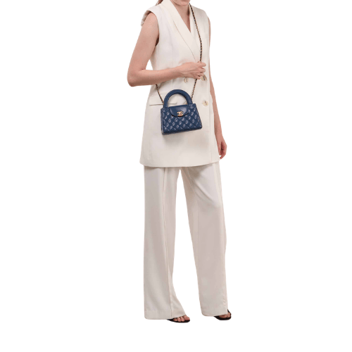 CHANEL Shiny Aged Calfskin Quilted Kelly Bag (Blue)