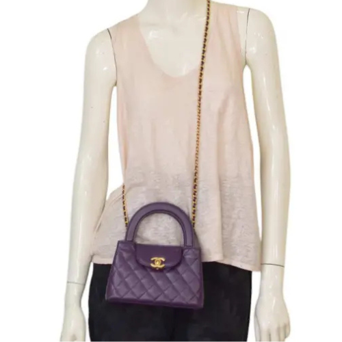 CHANEL Shiny Aged Calfskin Quilted Kelly Bag (Purple)
