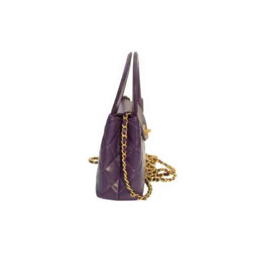 CHANEL Shiny Aged Calfskin Quilted Kelly Bag (Purple)