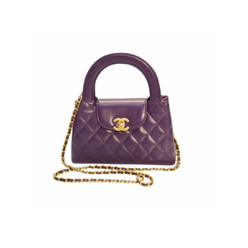 CHANEL Shiny Aged Calfskin Quilted Kelly Bag (Purple)