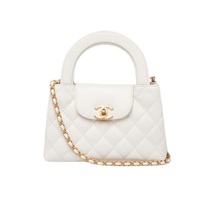CHANEL Shiny Aged Calfskin Quilted Kelly Bag (White)
