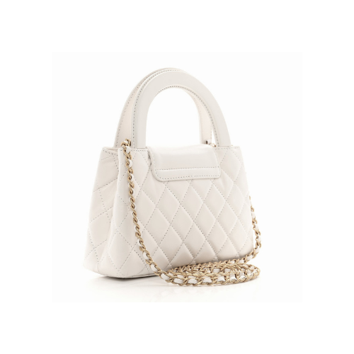 CHANEL Shiny Aged Calfskin Quilted Kelly Bag (White)