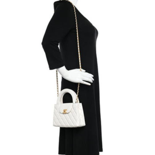 CHANEL Shiny Aged Calfskin Quilted Kelly Bag (White)