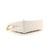 CHANEL Shiny Aged Calfskin Quilted Kelly Bag (White)