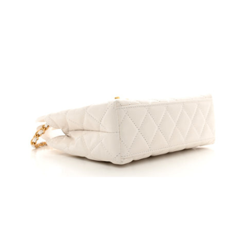 CHANEL Shiny Aged Calfskin Quilted Kelly Bag (White)
