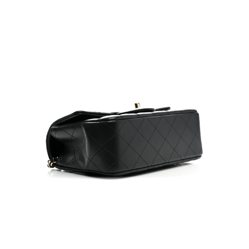 CHANEL Lambskin Quilted Mini Top Handle Rectangular Flap (Black)