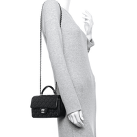 CHANEL Lambskin Quilted Mini Top Handle Rectangular Flap (Black)