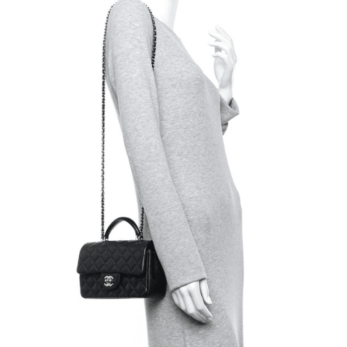 CHANEL Lambskin Quilted Mini Top Handle Rectangular Flap (Black)