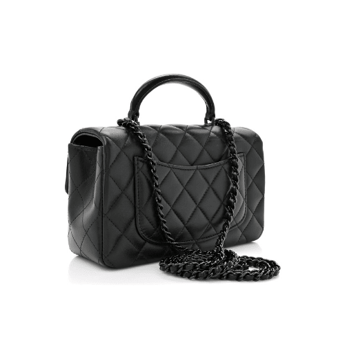 CHANEL Lambskin Quilted Mini Top Handle Rectangular Flap (So Black)