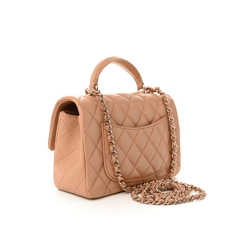 CHANEL Lambskin Quilted Mini Top Handle Rectangular Flap (Biege)