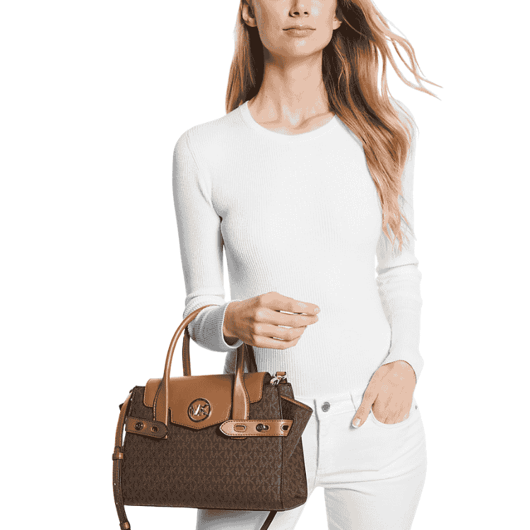 MK Carmen Logo Belted Satchel Brown