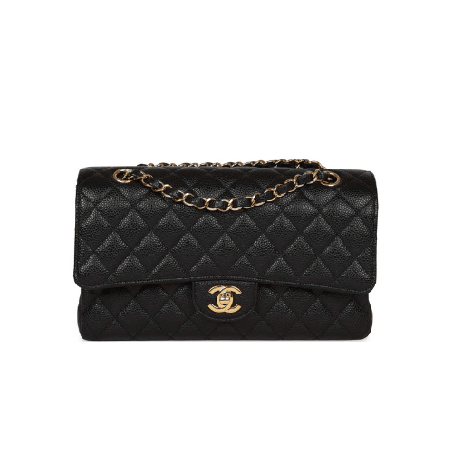 CHANEL Classic Double Flap Bag Black Caviar Gold Hardware