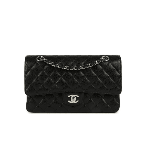 CHANEL  Classic Double Flap Black Caviar Silver Hardware
