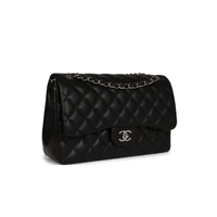 CHANEL Classic Double Flap Black Lambskin Silver Hardware