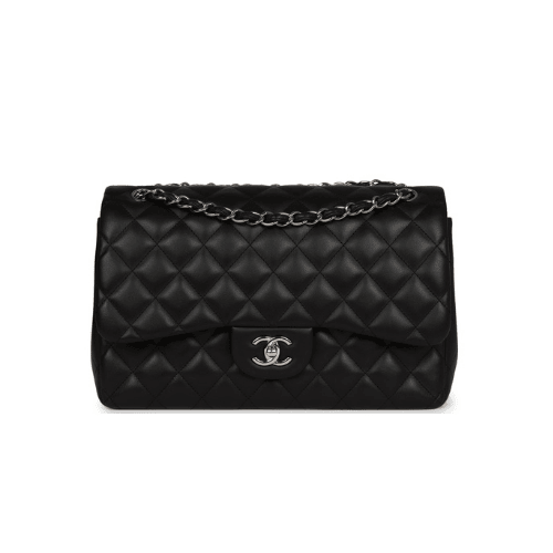 CHANEL Classic Double Flap Black Lambskin Silver Hardware