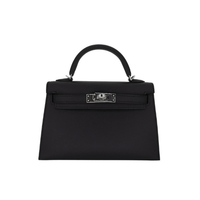 HERMES Black Epsom Mini Kelly Silver Hardware