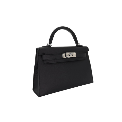HERMES Black Epsom Mini Kelly Silver Hardware
