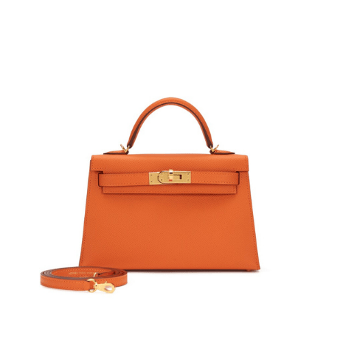 HERMES Orange Epsom Mini Kelly Gold Hardware