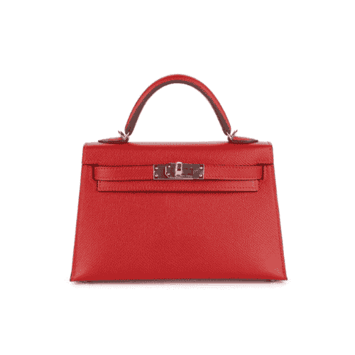 HERMES Rouge Tomate Epsom Mini Kelly Silver Hardware
