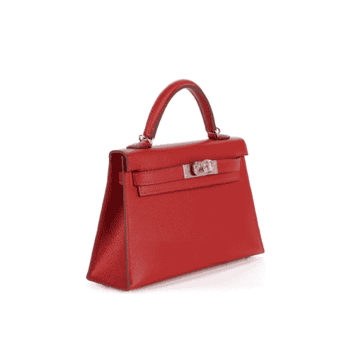HERMES Rouge Tomate Epsom Mini Kelly Silver Hardware