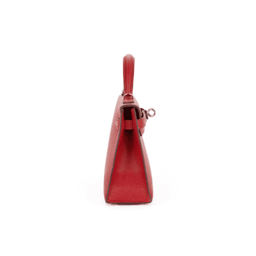HERMES Rouge Tomate Epsom Mini Kelly Silver Hardware