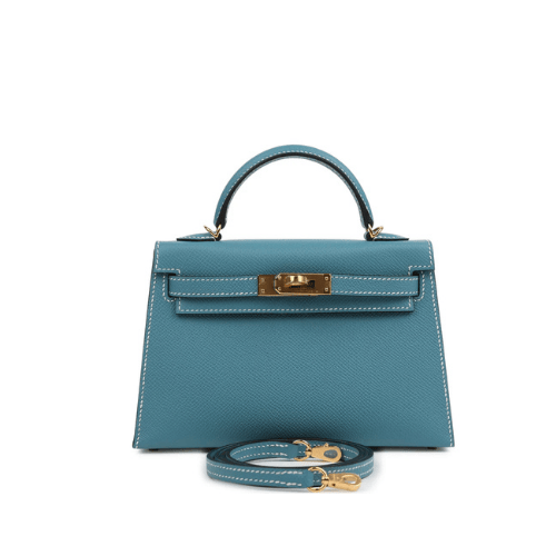 HERMES Bleu Jean Epsom Mini Kelly Gold Hardware