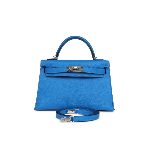 HERMES Bleu Hydra Epsom Mini Kelly Silver Hardware