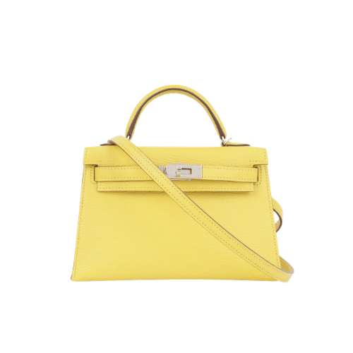 HERMES Jaune de Naples Epsom Mini Kelly Silver Hardware