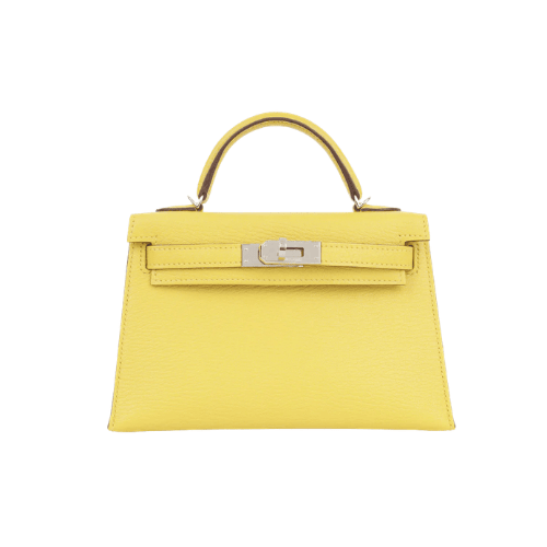 HERMES Jaune de Naples Epsom Mini Kelly Silver Hardware