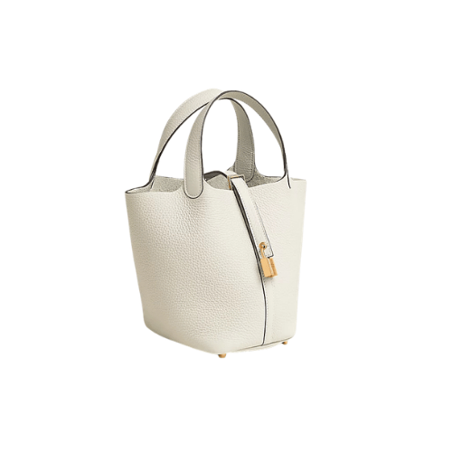 HERMES White Picotin Lock 18 Gold Hardware