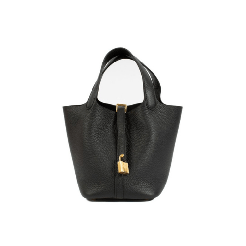 HERMES Black Picotin Lock 18 Gold Hardware