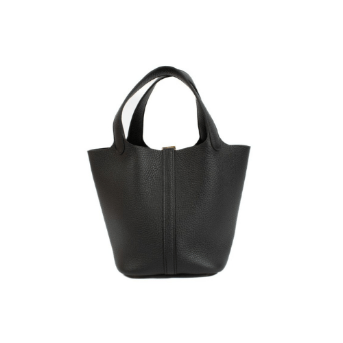 HERMES Black Picotin Lock 18 Gold Hardware