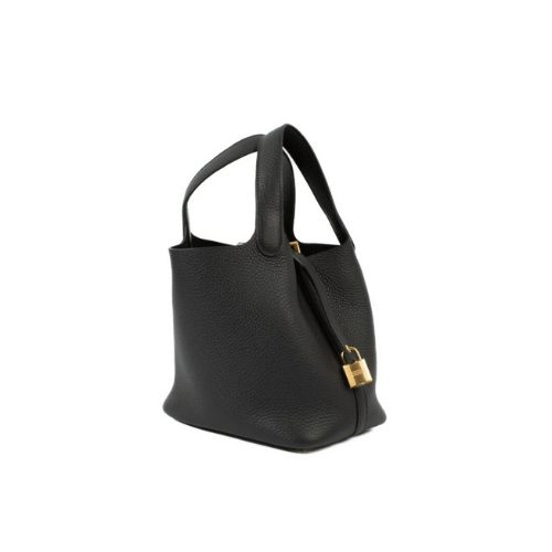 HERMES Black Picotin Lock 18 Gold Hardware