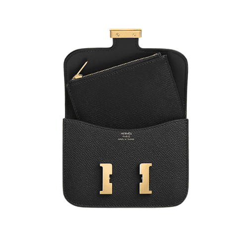 HERMES Constance Slim wallet Noir gold hardware