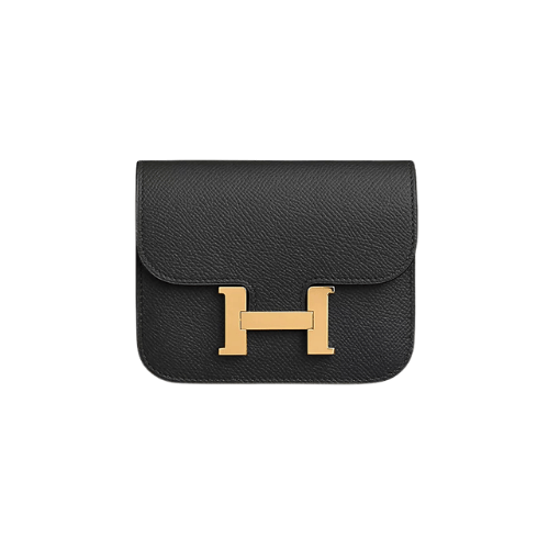 HERMES Constance Slim wallet Noir gold hardware