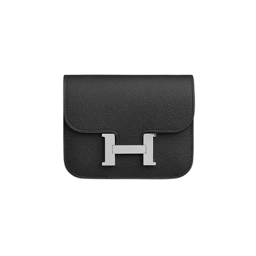 HERMES Constance Slim wallet Noir silver hardware