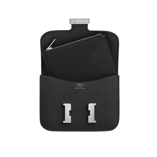 HERMES Constance Slim wallet Noir silver hardware