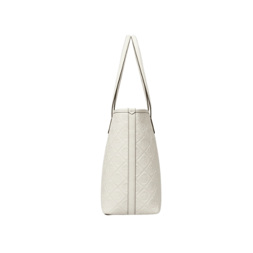 TORY BURCH white jacquard leather trim tote bag White