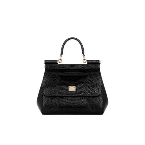 DOLCE & GABBANA Iguana-print calfskin Sicily handbag Dauphine leather (Black)