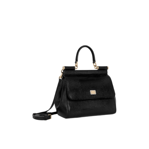 DOLCE & GABBANA Iguana-print calfskin Sicily handbag Dauphine leather (Black)